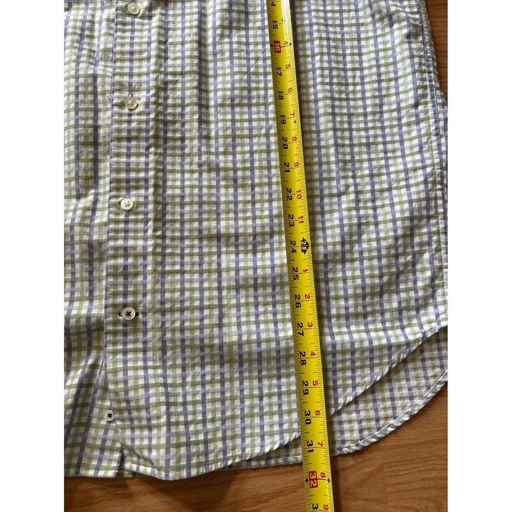 Banana Republic Button Down Shirt Mens L Blue Green Check Cotton Casual‎